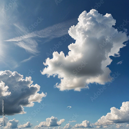 Clear Blue Sky and White Cloud Background with Ample Text Space