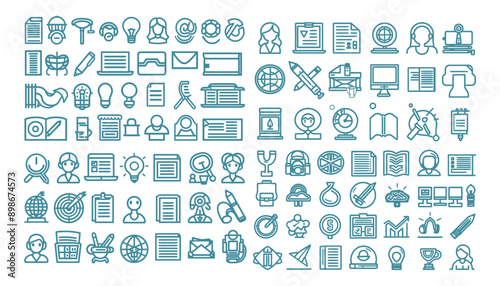 Retraining icon collection set. Containing process, learning, skill, training, soft skill, motivation, internship icon, occupation, goal, training, knowledge.Simple flat vector illustration.