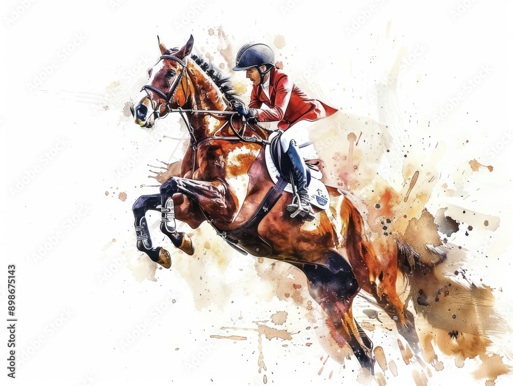 Fototapeta premium Equestrian Show Jumping Painting