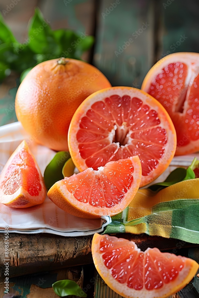 Fresh Ripe Grapefruit Slices on Wooden Table Fresh Ripe Grapefruit Slices on Wooden Table