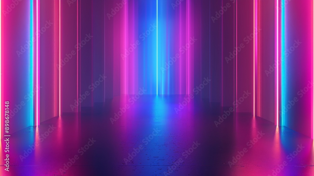 Neon lights casting a glow on abstract dark background in blue and pink tones Neon lights casting a glow on abstract dark background in blue and pink tones