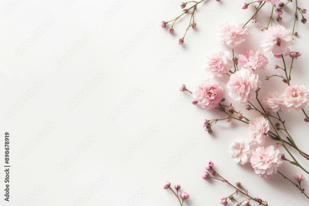 Delicate pink flowers elegantly arranged on a white background, perfect for spring themes and floral designs. Delicate pink flowers elegantly arranged on a white background, perfect for spring themes and floral designs.