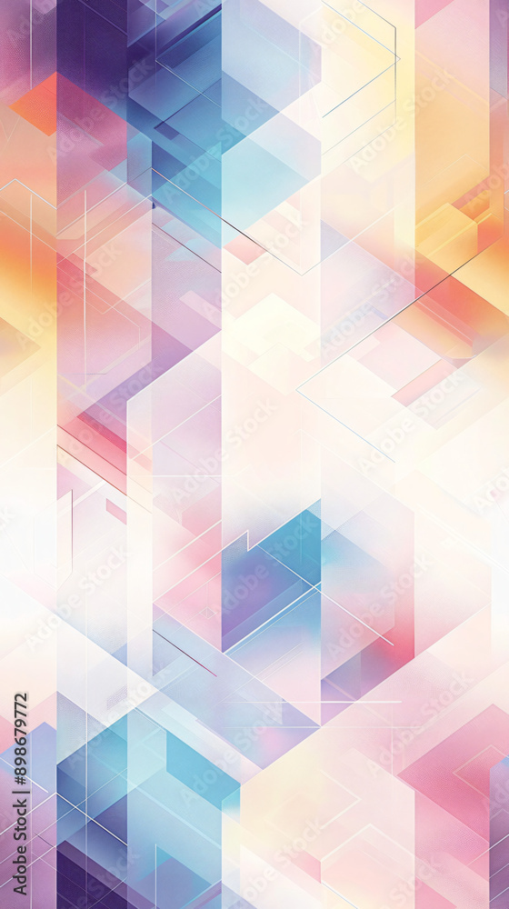 Seamless pattern of pastel-colored geometric shapes overlaying an abstract background