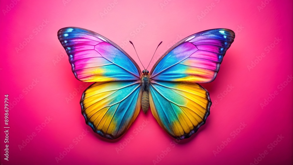 Fototapeta premium A Colorful Butterfly on a Pink Background, vibrant , butterfly , macro , wings