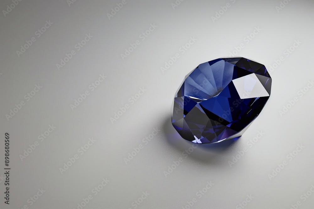 Big blue luxury sapphire diamond on grey background.Macro.AI Generative. Big blue luxury sapphire diamond on grey background.Macro.AI Generative.