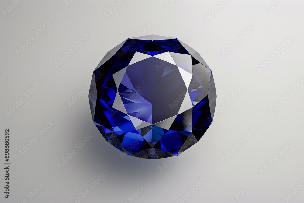 Big blue luxury sapphire diamond on grey background.Macro.AI Generative. Big blue luxury sapphire diamond on grey background.Macro.AI Generative.