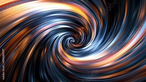 Swirling abstract background with vortex effect and light trails in orange and blue hues