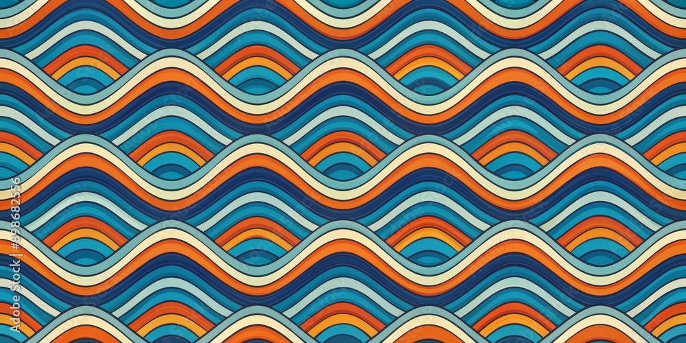 Abstract Wavy Pattern in Blue, Orange, and White, Seamless, Vector, Retro , pattern Abstract Wavy Pattern in Blue, Orange, and White, Seamless, Vector, Retro , pattern