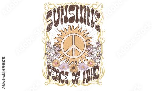 Flower with sun artwork. Sunshine peace of mind t shirt design.