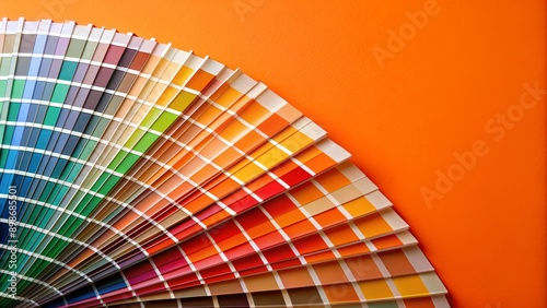 Color Palette Fan on Orange Background, Color Swatch, Design, Color Chart, Paint photo