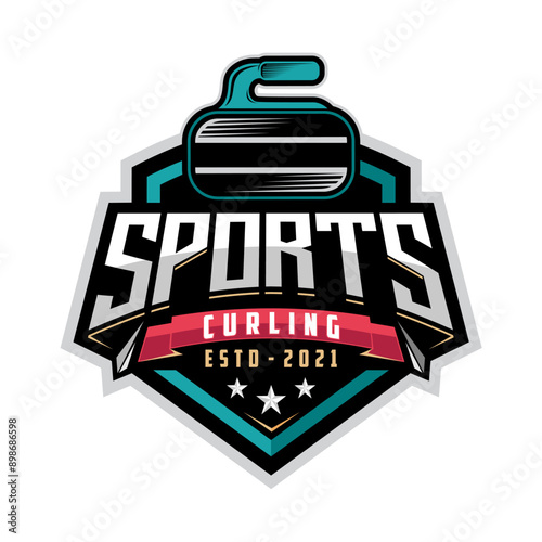 Curling logo vector illustration, Vector sport logo curling with curling stone, Curling sport with stone