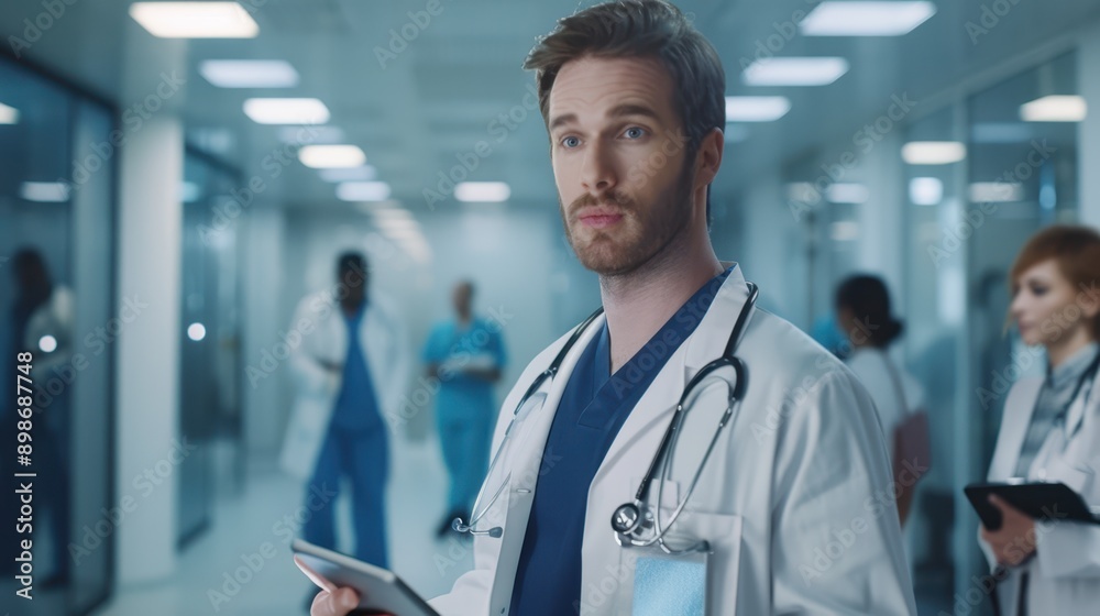 The doctor holding tablet The doctor holding tablet