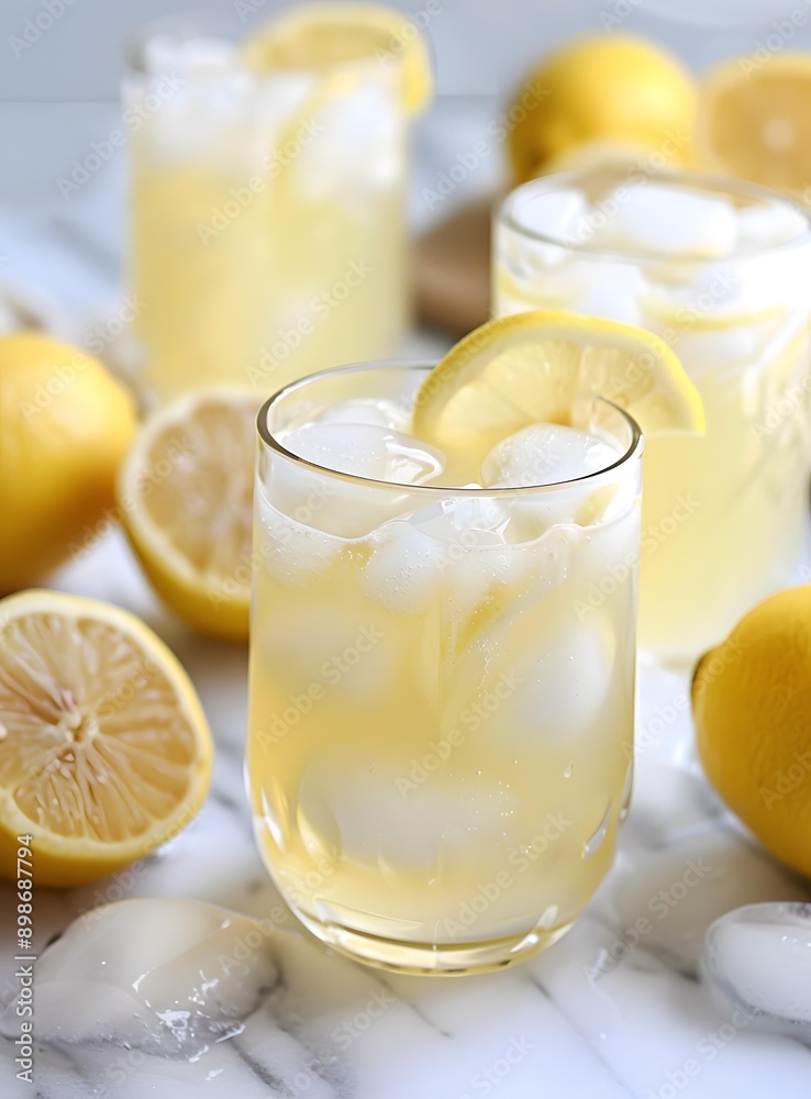 Refreshing Lemonade with Ice and Lemon Slices Refreshing Lemonade with Ice and Lemon Slices
