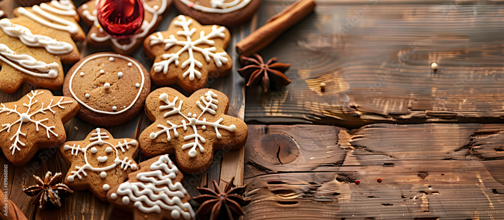 Composition of Christmas cookies on a wooden table with text space image. Composition of Christmas cookies on a wooden table with text space image.