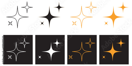 Sparkling stars icons set vector. Different sparkle star shapes, bursts, twinkling, sparkles shine signs.