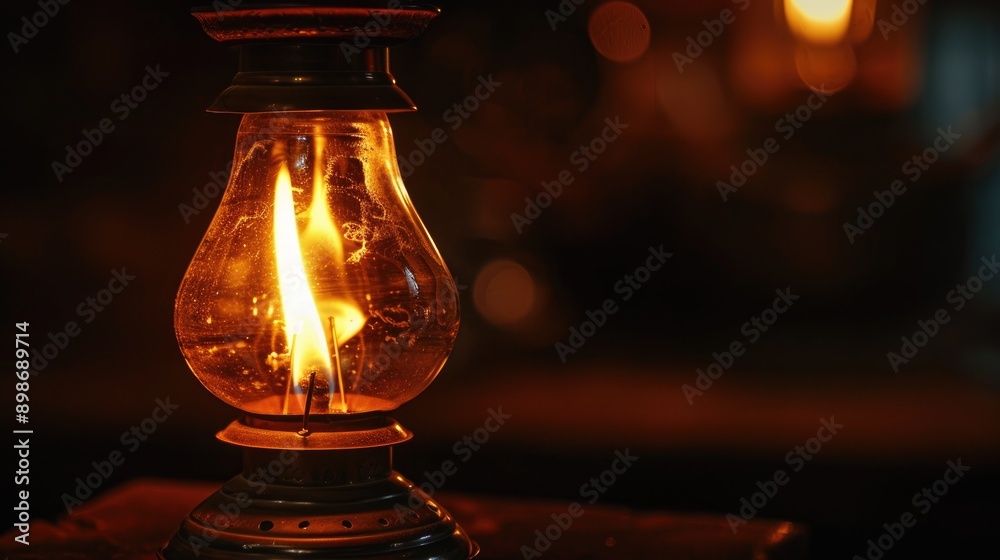 Burning kerosene lamp symbolizes lighting concept Burning kerosene lamp symbolizes lighting concept