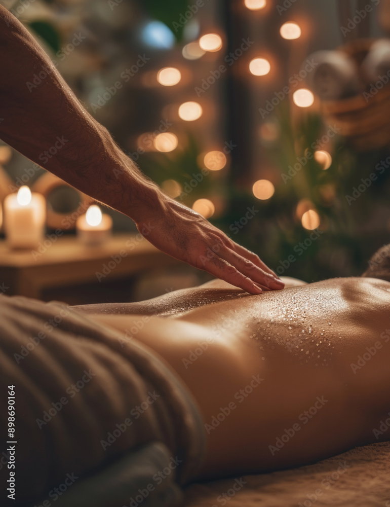 Obraz premium close up of hands making massage session in spa wellness center salon with bokeh background