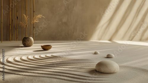 Zen stones with sand patterns