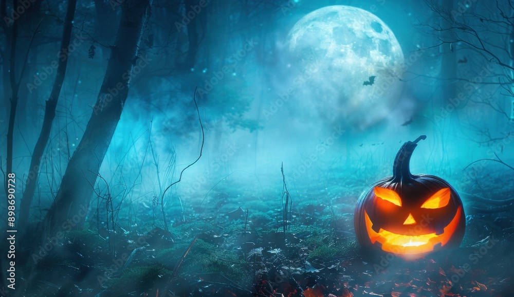 Naklejka premium Haunted Forest with Pumpkin