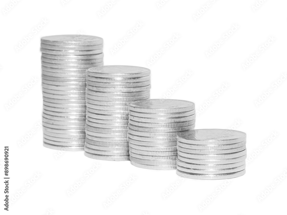Silver coins stacked, financial, growth, profit concepts Silver coins stacked, financial, growth, profit concepts