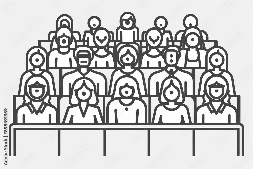 Monochrome Audience Illustration with Abstract Faces Emphasizing Community and Social Connection Monochrome Audience Illustration with Abstract Faces Emphasizing Community and Social Connection