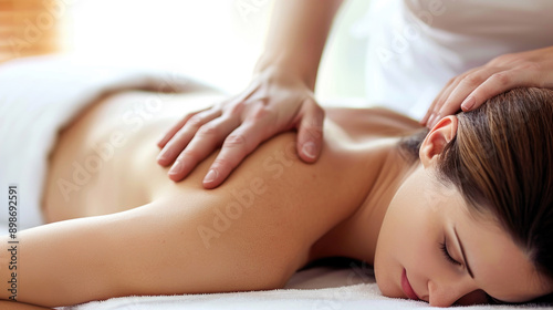 close up of a massage session woman in spa center with bokeh background