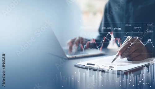 Analyzing sales data and market growth business strategy insights, Finance and investment concept