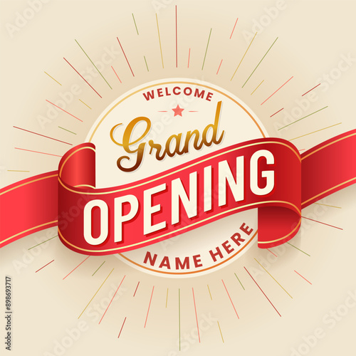 Grand Opening Invitation Design with a Red Ribbon