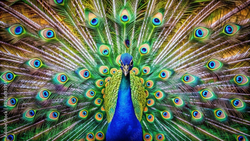 Fototapeta premium Peacock Feathers Display Closeup of a Vibrant Peacock Tail, Bird , Feathers , Peacock , Nature