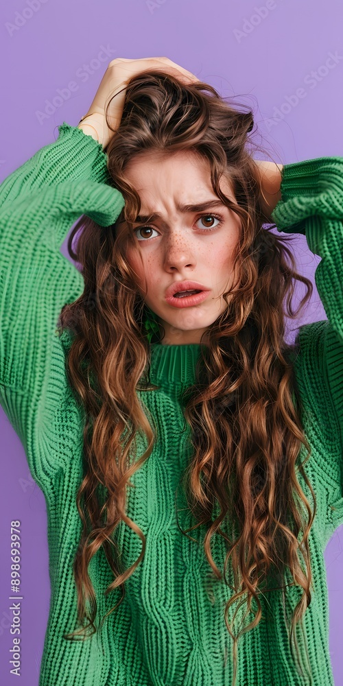 Naklejka premium Portrait photo of wavy haired student messy girl