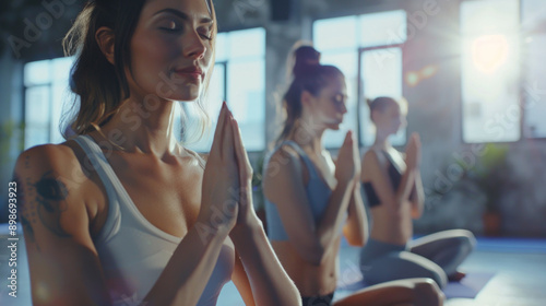 Wallpaper Mural Group of woman with closed eyes in meditation practicing mindfulness and relaxation class in studio Torontodigital.ca