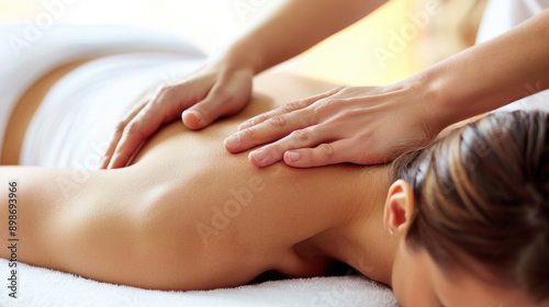 close up of a massage session woman in spa center with bokeh background