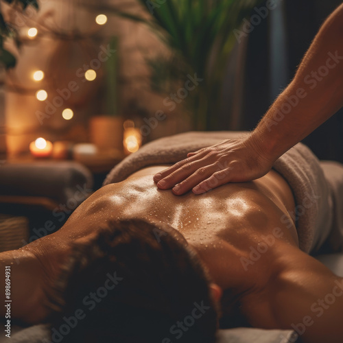 man getting back massage in spa center
