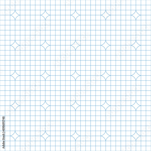 Vector illustration. Blue copybook vector grid. Grid graph paper seamless pattern. Cell background.