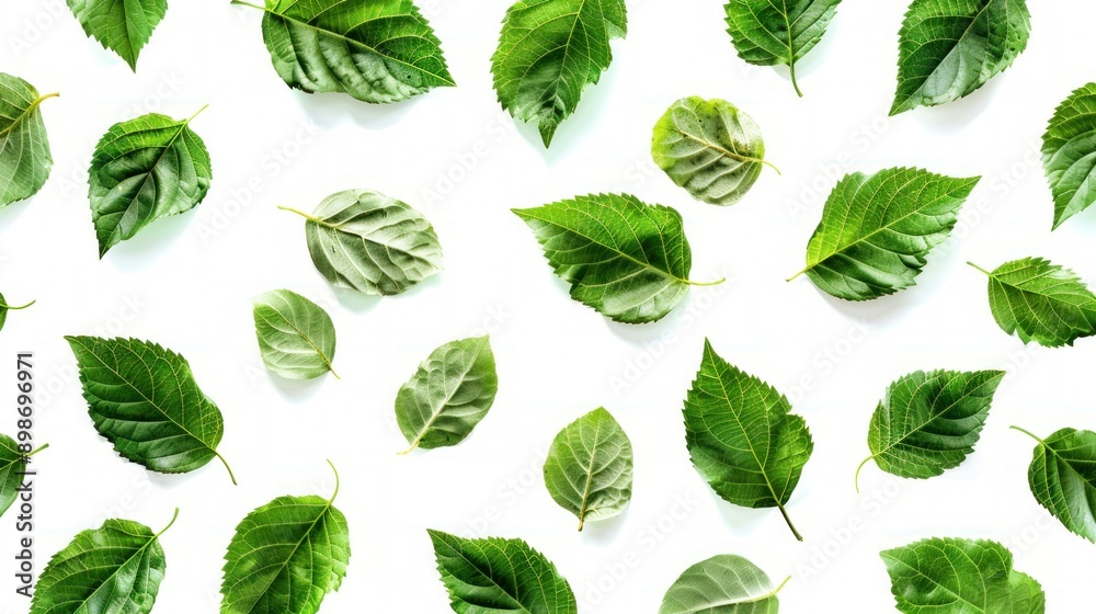 Green Leaf Pattern on White Background Green Leaf Pattern on White Background