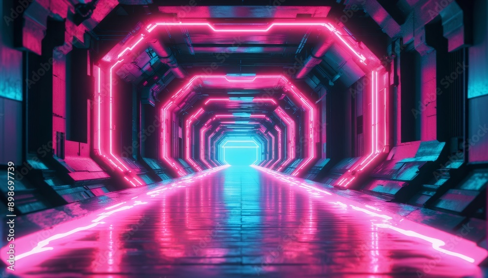 neon-lit tunnel with animated motion, glowing pink and teal streaks, sci-fi ambiance, endless corridor effect, high-tech glowing patterns, immersive visual experience neon-lit tunnel with animated motion, glowing pink and teal streaks, sci-fi ambiance, endless corridor effect, high-tech glowing patterns, immersive visual experience