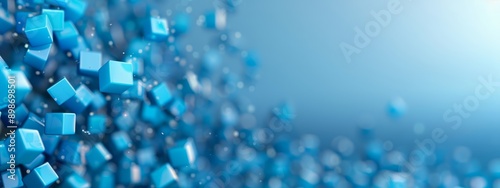  A collection of blue cubes hovering above one another against a backdrop of a blue sky adorned with white clouds