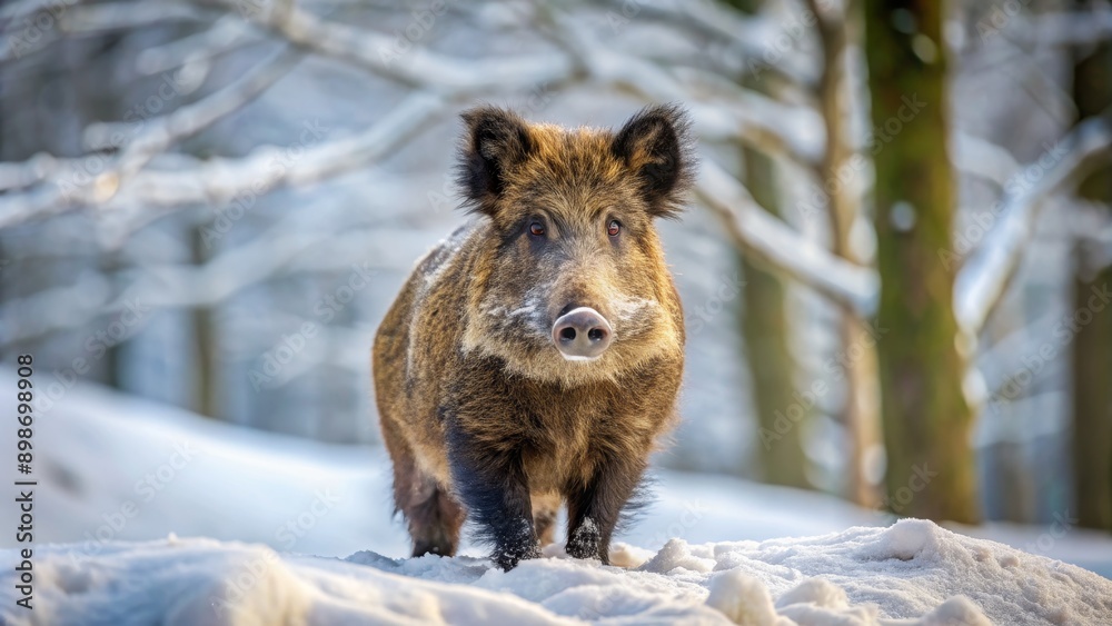 Wild Boar in Winter Wonderland, Snow, Forest, Animal, Nature Wild Boar in Winter Wonderland, Snow, Forest, Animal, Nature