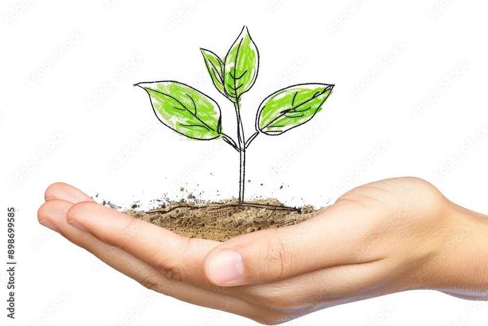 Hand Holding Plant Sprout with Soil Emphasizing Growth and Sustainability Hand Holding Plant Sprout with Soil Emphasizing Growth and Sustainability