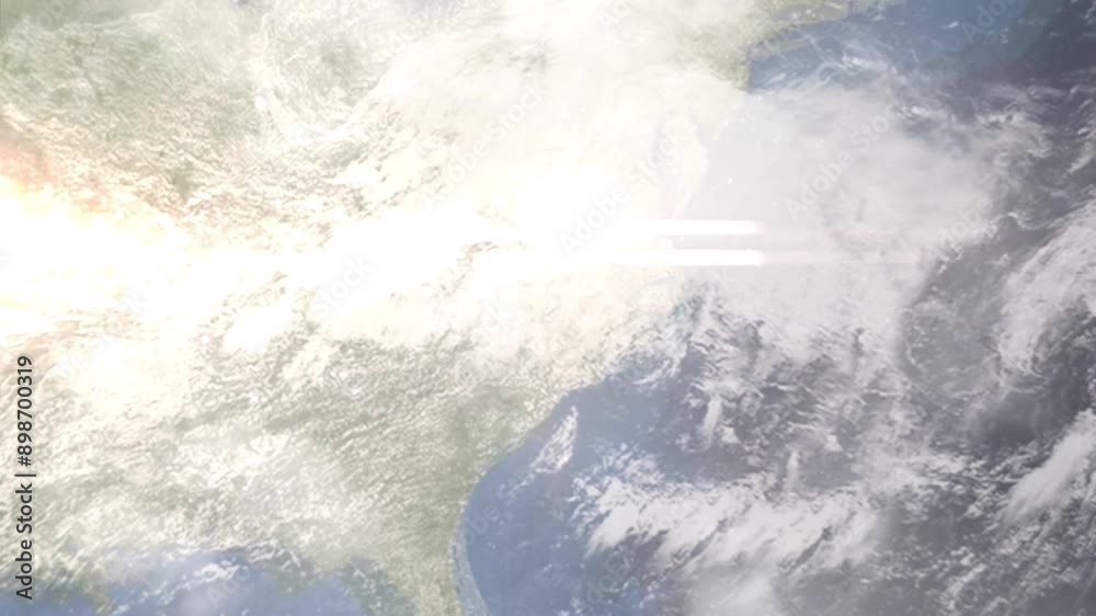 Earth zoom in from space and focus on Sanford, North Carolina, USA. Background for travel intro or blog. Satellite view. 3D style Animation. Images from NASA.