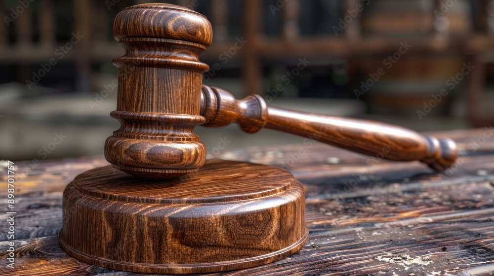 Close up image of a wooden gavel resting on a sound block on top of a desk, symbolizing justice and the legal system Close up image of a wooden gavel resting on a sound block on top of a desk, symbolizing justice and the legal system
