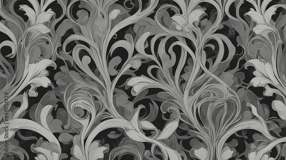 Pattern design with art nouveau style and repetition techniques, gray and black colors Pattern design with art nouveau style and repetition techniques, gray and black colors