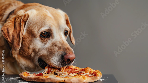 dog eats pizza photo