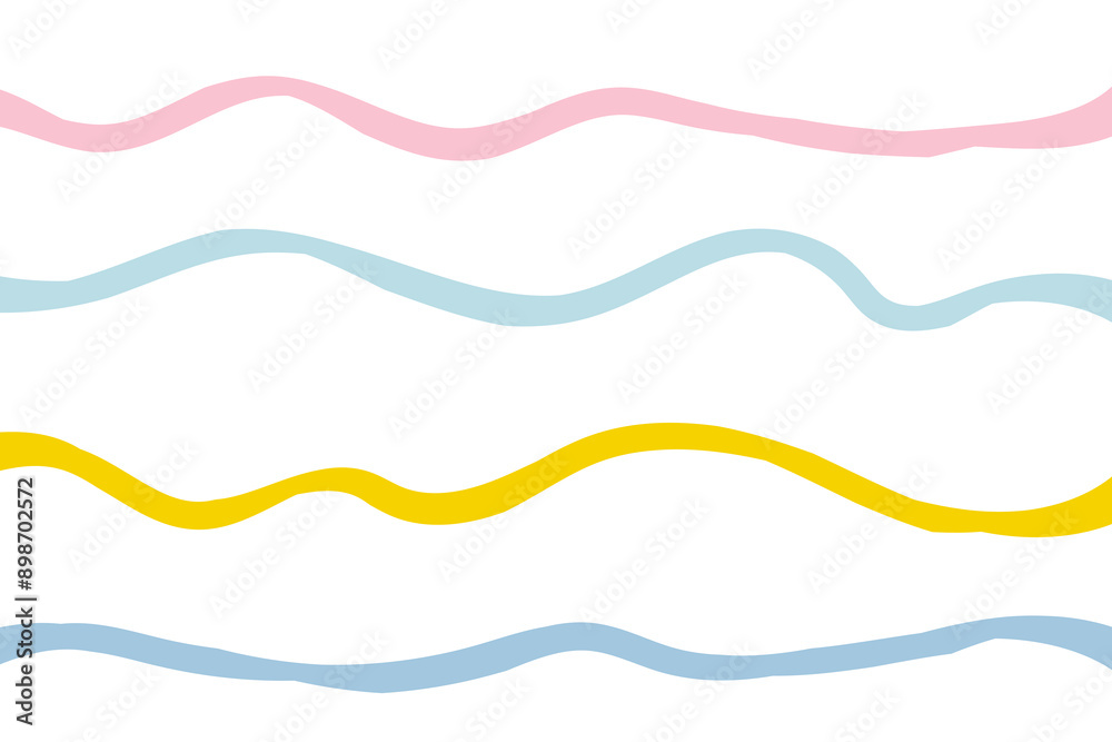 Naklejka premium Naive squiggle pattern with bright pink, yellow, blue and green wavy lines on a light background. Creative abstract squiggle style drawing background