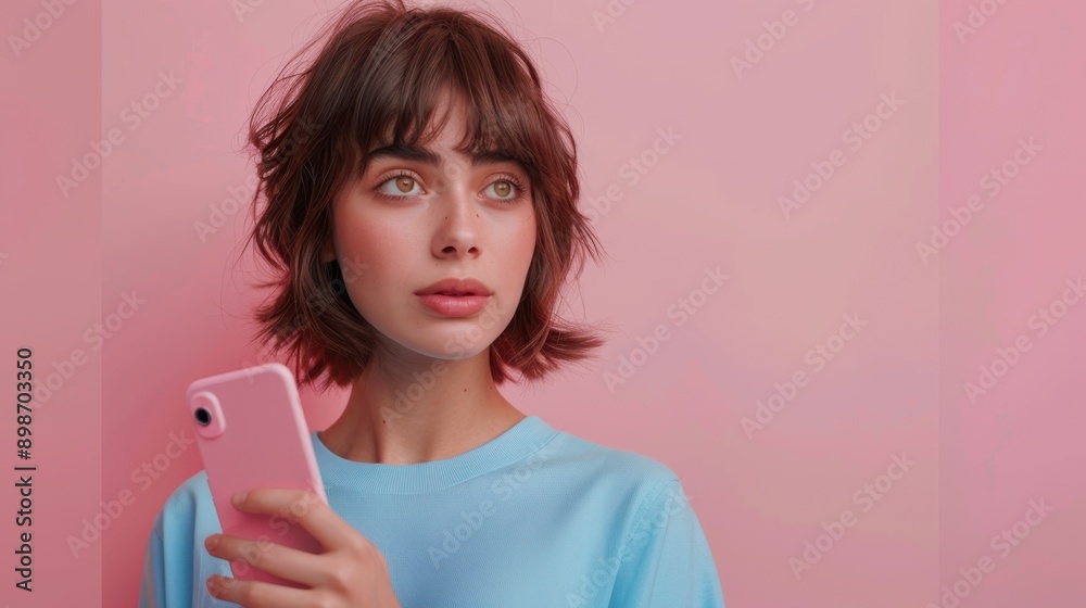 The woman holding phone