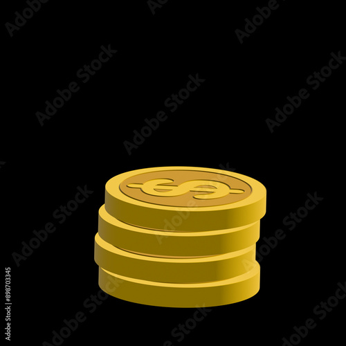 Shiny Gold Coins with Dollar Symbols Isolated on Black Background