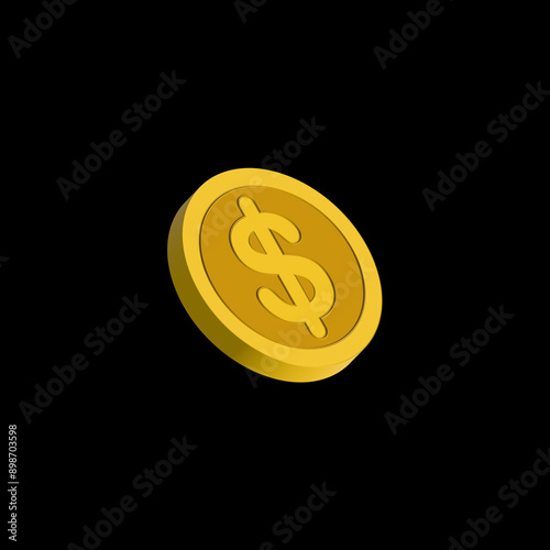 Shiny Gold Coins with Dollar Symbols Isolated on Black Background