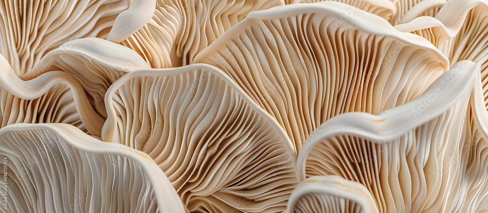 A group of oyster mushrooms grows, creating an edible, eco-friendly meat substitute with a captivating pattern for design featuring copy space images. A group of oyster mushrooms grows, creating an edible, eco-friendly meat substitute with a captivating pattern for design featuring copy space images.
