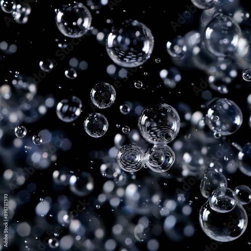 close up of water bubbles on a black background