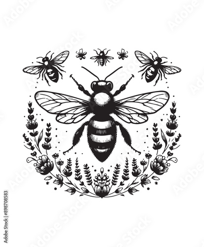 vector Bee vector art,graphics Bees icons set,vintage illustration Bee clipart,vector Bees flat style artwork design